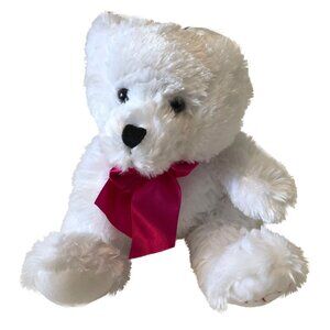 Anico Int'l Inc White Teddy Bear Pink Ribbon 2 Pink Hearts on bottom of Left Foo